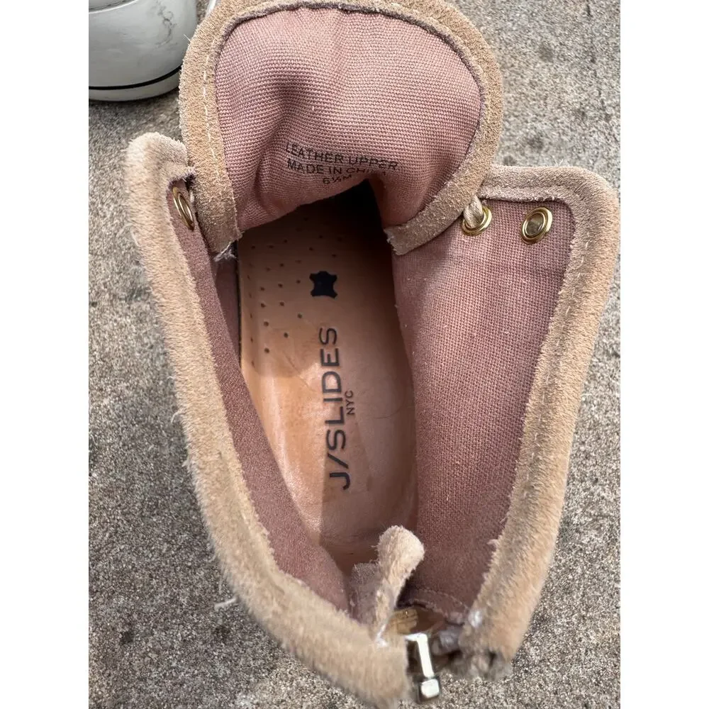 J/Slides Gracie In Sand Suede Leather Mid Platform Tennis Shoes Women's 6.5